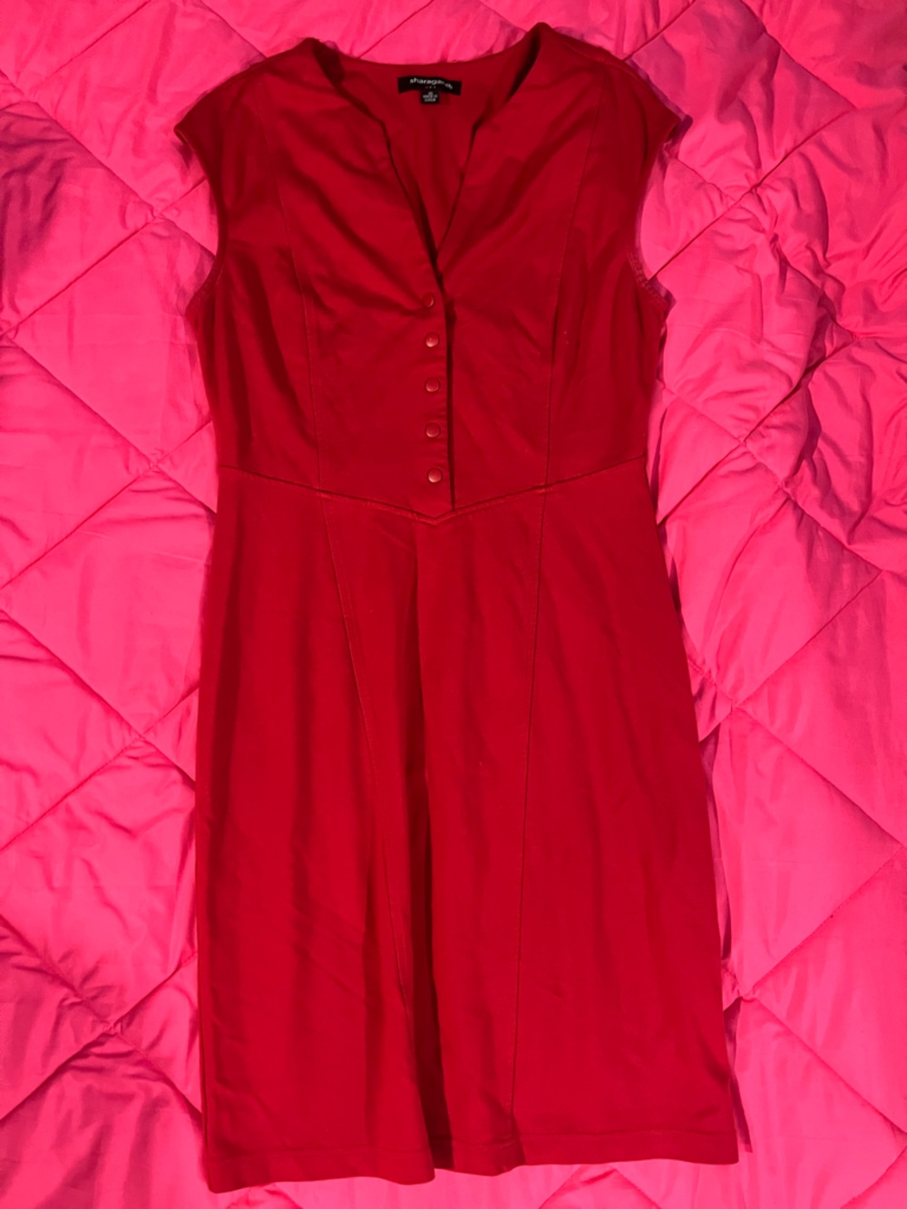 Sharagano Bright Red Cap-Sleeve Button Front Midi Dress